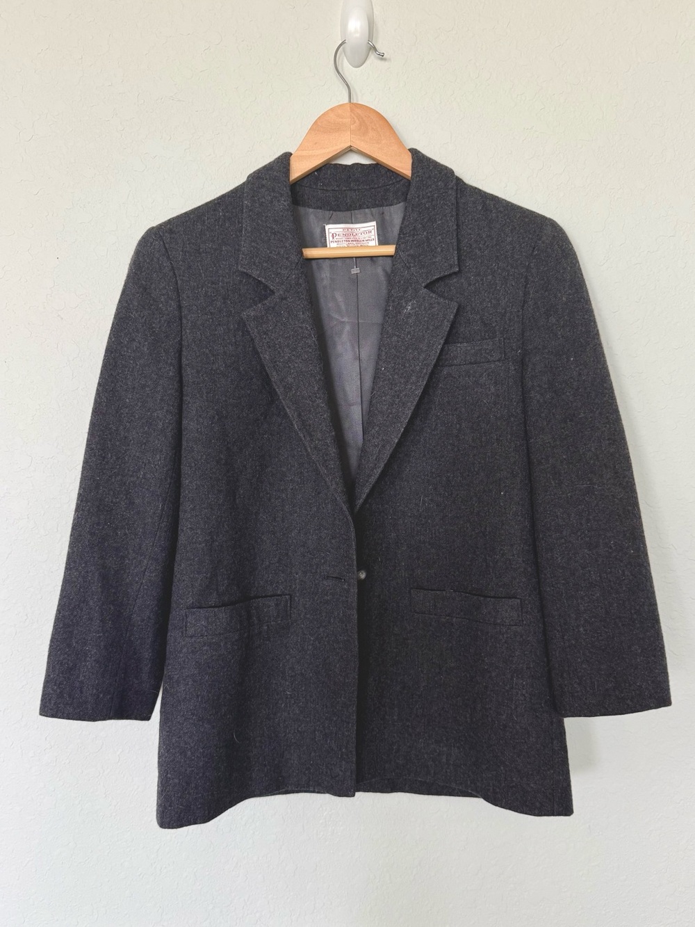 Pendleton Vintage Charcoal 100% Wool Single-Button Blazer